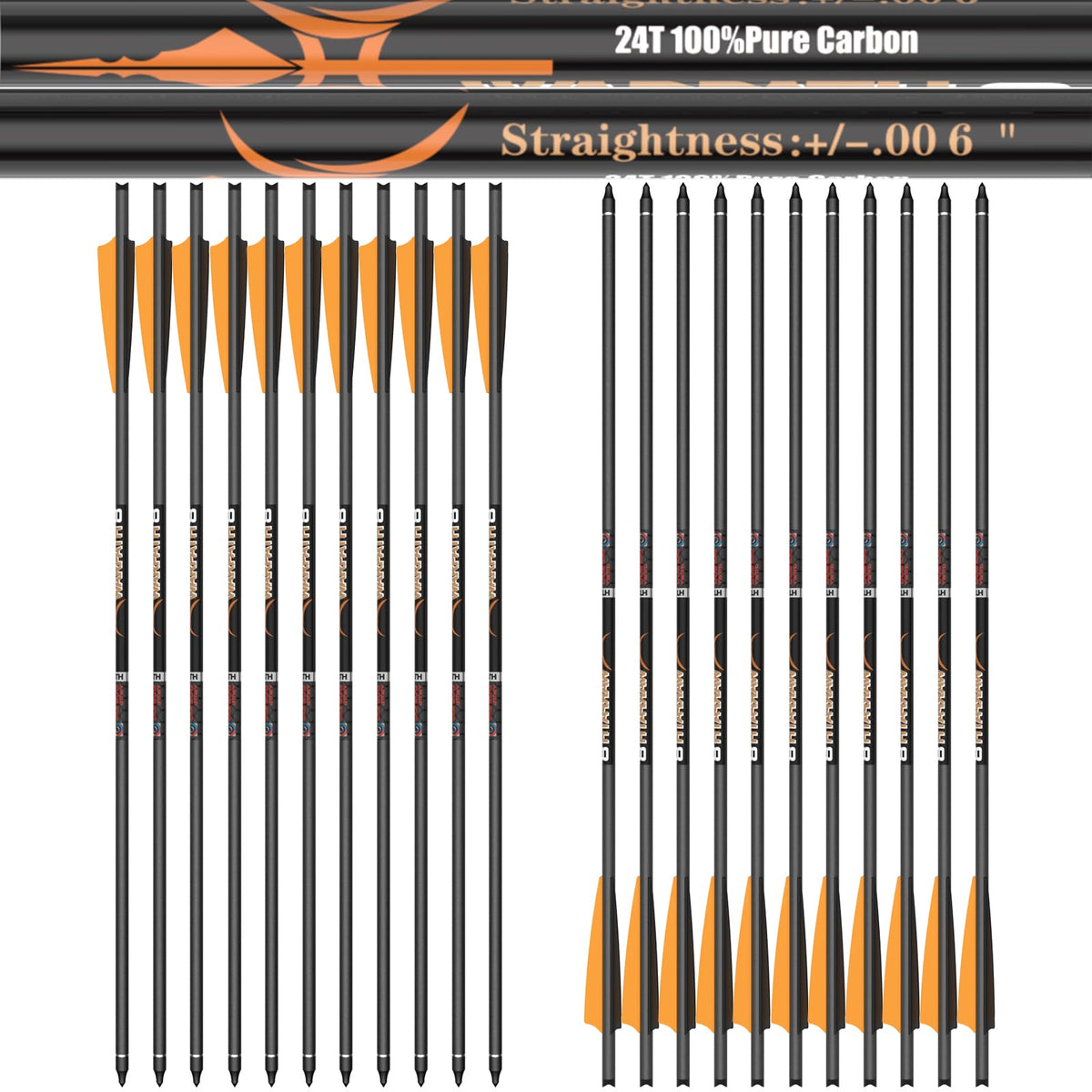 Sanlida Archery Warpath 8 - 24-Pack Carbon Crossbow Bolts, 0.006-inch Straightness, Removable Tips & Moon Nocks