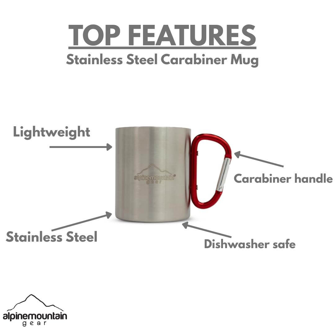 Alpine Mountain Gear Stainless Steel Carabiner Mug — 9 oz Camping Cup by Caddis Sports