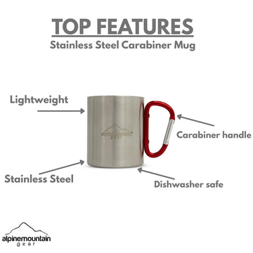 Alpine Mountain Gear Stainless Steel Carabiner Mug — 9 oz Camping Cup by Caddis Sports
