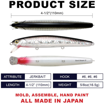 LUCKY CRAFT SW FlashMinnow 110, 765 MS Anchovy, Saltwater Fishing Lures, Jerkbait Surf Fishing Gear, Halibut and Bass Lures, Suspending Topwater Lure