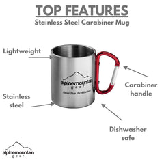 Alpine Mountain Gear Stainless Steel Carabiner Mug — 9 oz Camping Cup by Caddis Sports