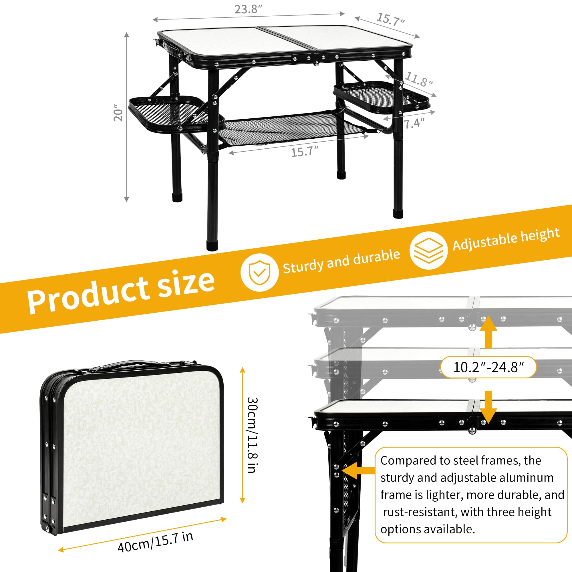 Koldan folding table height options demonstrated for adaptable cooking and dining.