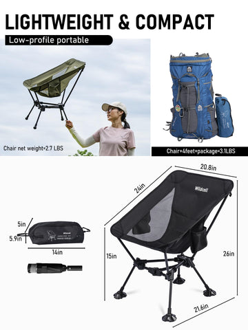 WildCall Lightweight Folding Camping Chair — Anti-Sinking Feet, Portable Beach & Camp Chair