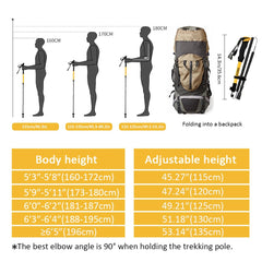 HUINING Foldable Hiking Poles – Ultralight Aluminium Trekking Poles, 110-130 cm