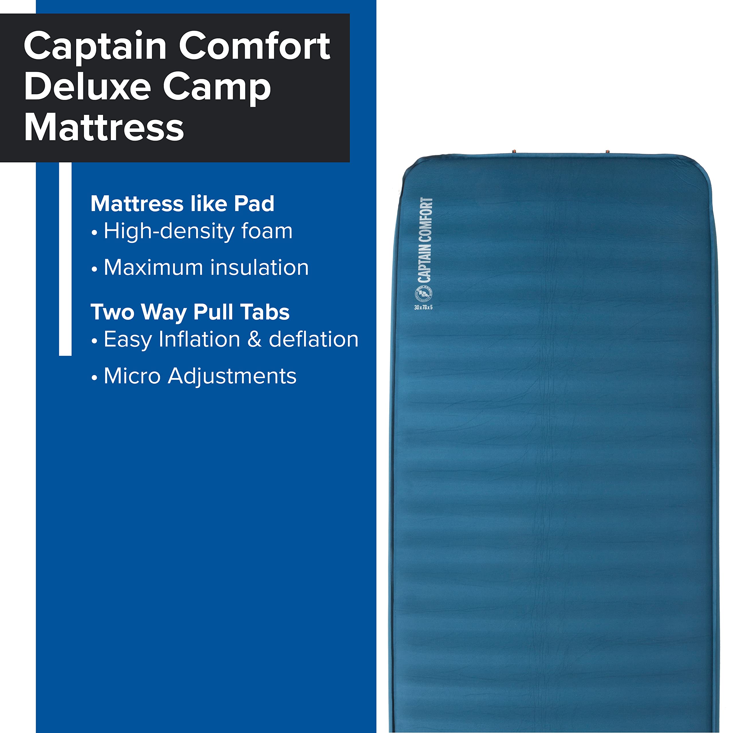 Big Agnes Captain Comfort Deluxe Camp | Supremely Comfortable, All-Weather, Self-Inflating Sleeping Pad, Extra Wide Long, Gibraltar Sea