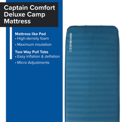 Big Agnes Captain Comfort Deluxe Camp | Supremely Comfortable, All-Weather, Self-Inflating Sleeping Pad, Extra Wide Long, Gibraltar Sea