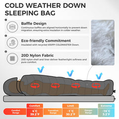ATEPA 3-in-1 Hybrid Down Sleeping Bag – Lightweight 3-Season with Pad Attachment & Detachable Hood