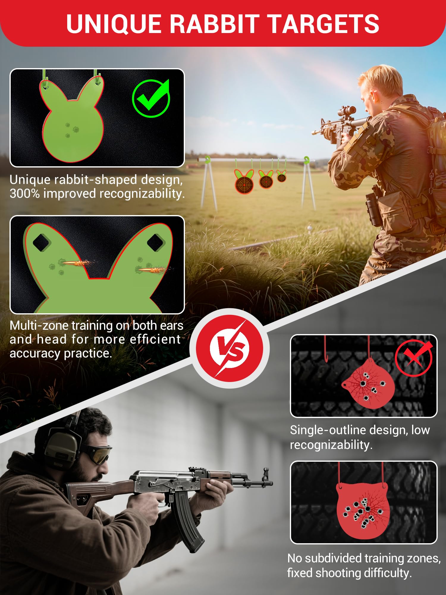 3/8'' AR500 Steel Target Combo Set, 3PC 4’’/6’’/8’’ Gong Shooting Targets Hanging Kit, Includes Hooks, Lock Pins, Leg Brackets, Paper Targets, Fits 1" OD EMT Conduit