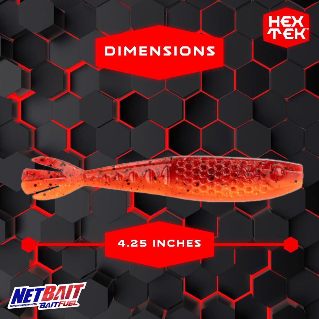 NetBait HexTek Whip Tail Shad 4.25-Inch Soft-Plastic Bass Trailer