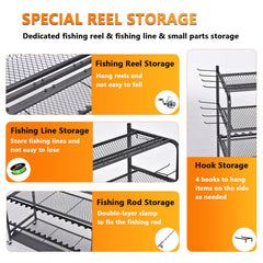 Lezbanz Heavy Duty Fishing Rod Holder – 15-Rod, 4-Tier Rack with Wheels