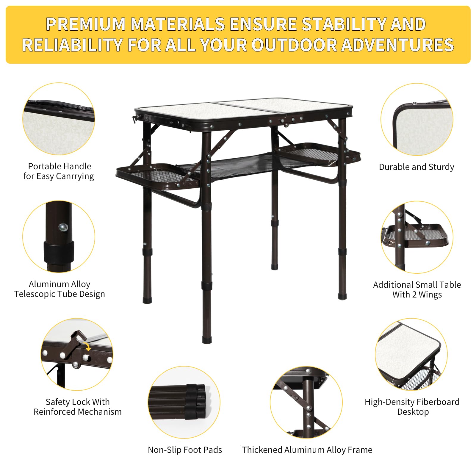 Koldan table with extended legs offers sturdy prep surface on uneven ground.