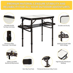 Koldan table with extended legs offers sturdy prep surface on uneven ground.