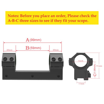 TPO AG25-106 3/8-inch Dovetail Scope Rings — Medium Profile, 1-inch Mount for 11mm Rail (30mm Scope)