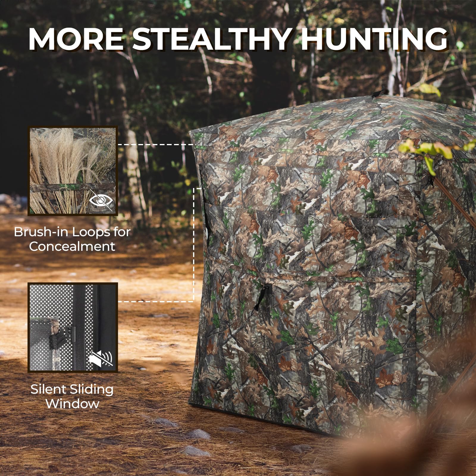 HUNTSEN 270° See-Through Hunting Blind | 2-3 Person Pop-Up Ground Tent with Carry Bag