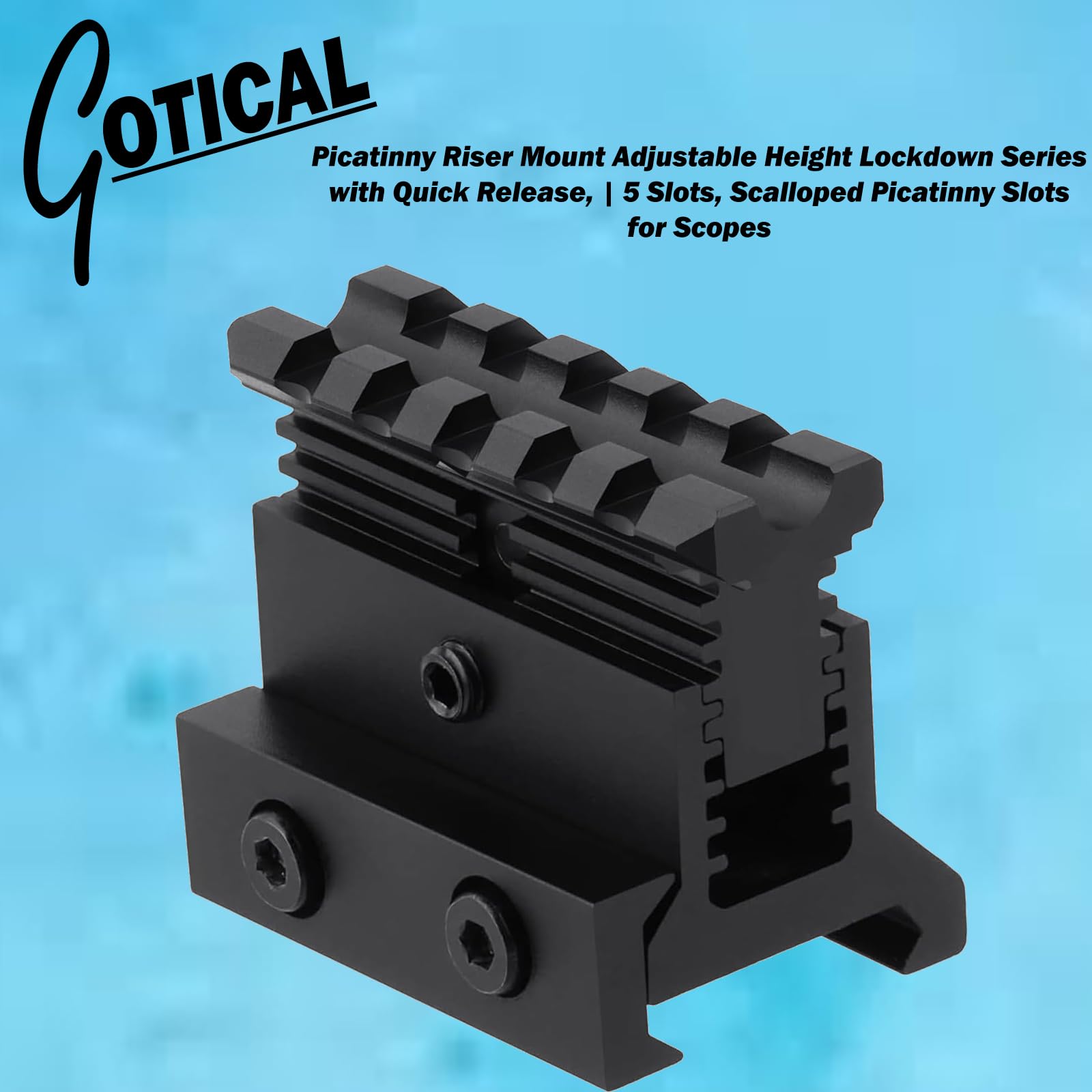 Gotical Picatinny Riser Mount - Adjustable Height, Quick Release | 1.57in L, 5 Slots, Rise 0.9-1.2in (PO1 Quick Release)