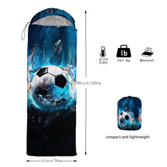 UEVBF Kids Camping Sleeping Bag – All-Season, Waterproof, Football Pattern, Lightweight Outdoor Sleep