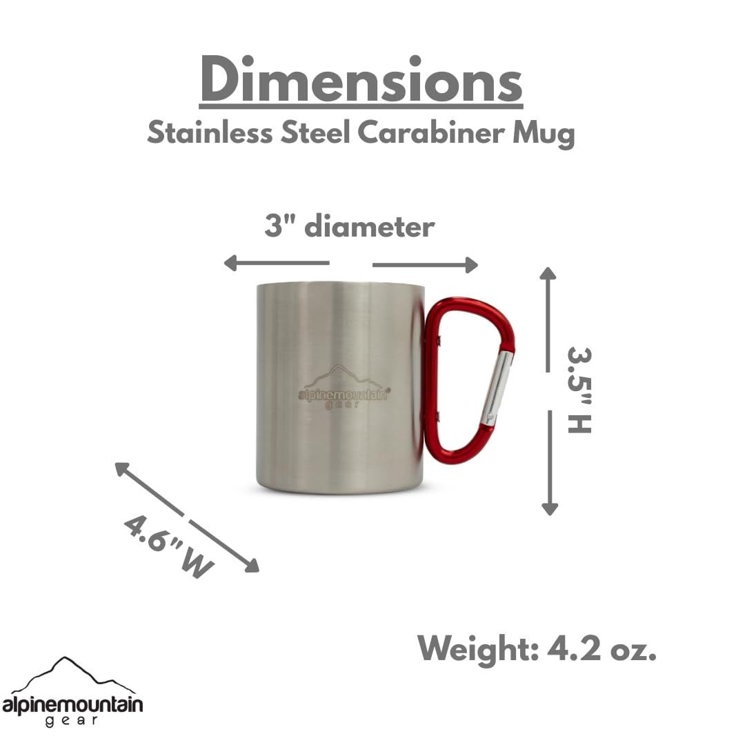 Alpine Mountain Gear Stainless Steel Carabiner Mug — 9 oz Camping Cup by Caddis Sports