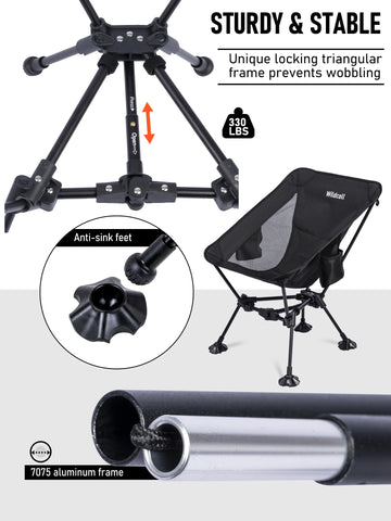 WildCall Lightweight Folding Camping Chair — Anti-Sinking Feet, Portable Beach & Camp Chair