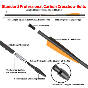 Sanlida Archery Warpath 8 - 24-Pack Carbon Crossbow Bolts, 0.006-inch Straightness, Removable Tips & Moon Nocks