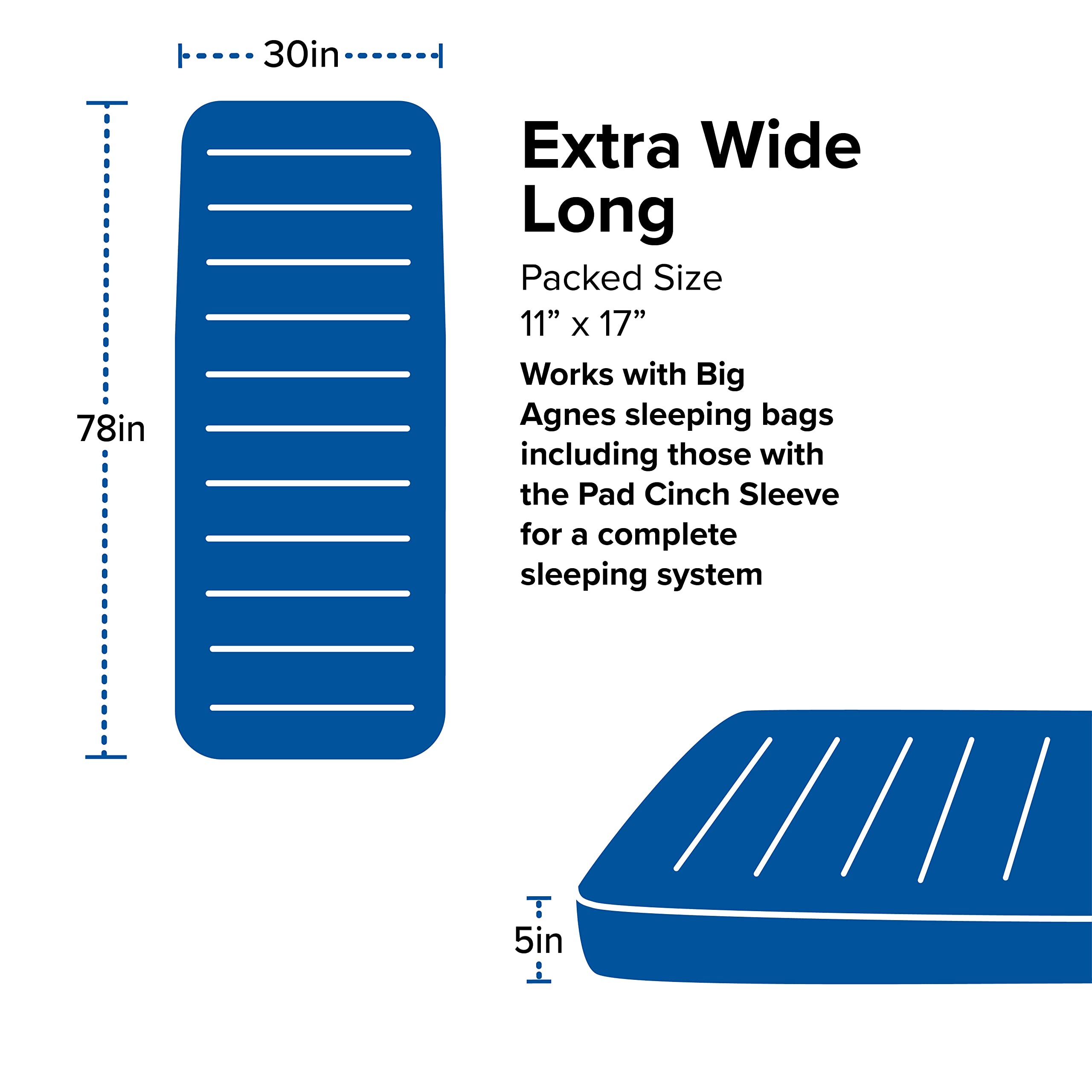 Big Agnes Captain Comfort Deluxe Camp | Supremely Comfortable, All-Weather, Self-Inflating Sleeping Pad, Extra Wide Long, Gibraltar Sea