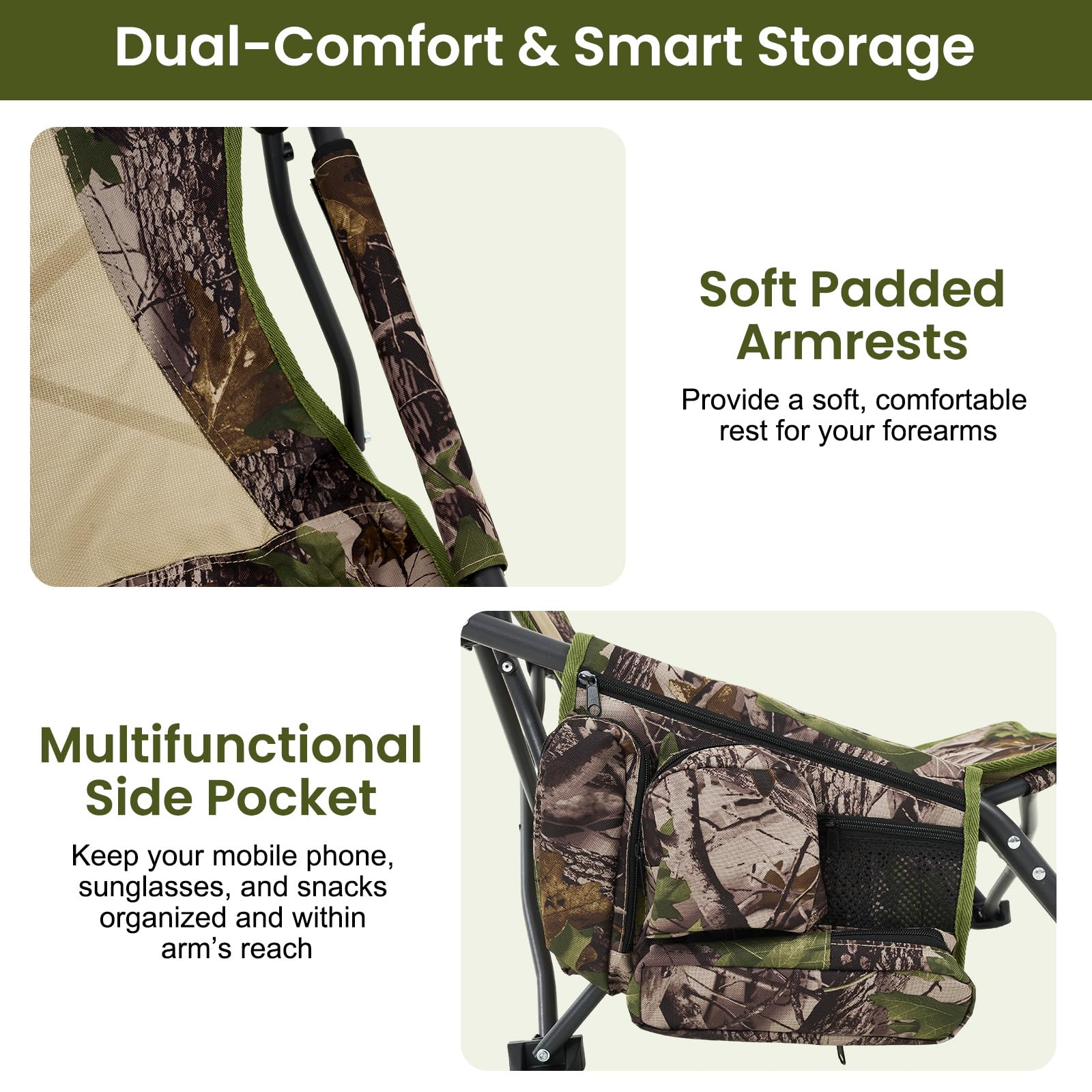 SunnyFeel Turkey Hunting Chair - Portable Camouflage Blind Chair with Mesh Back & Pockets