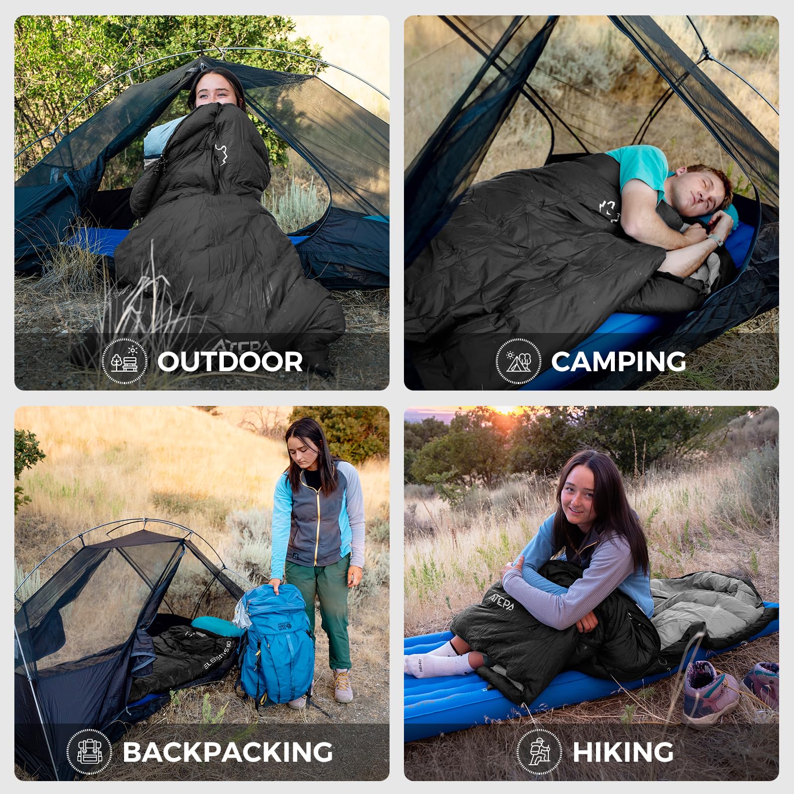 ATEPA 3-in-1 Hybrid Down Sleeping Bag – Lightweight 3-Season with Pad Attachment & Detachable Hood