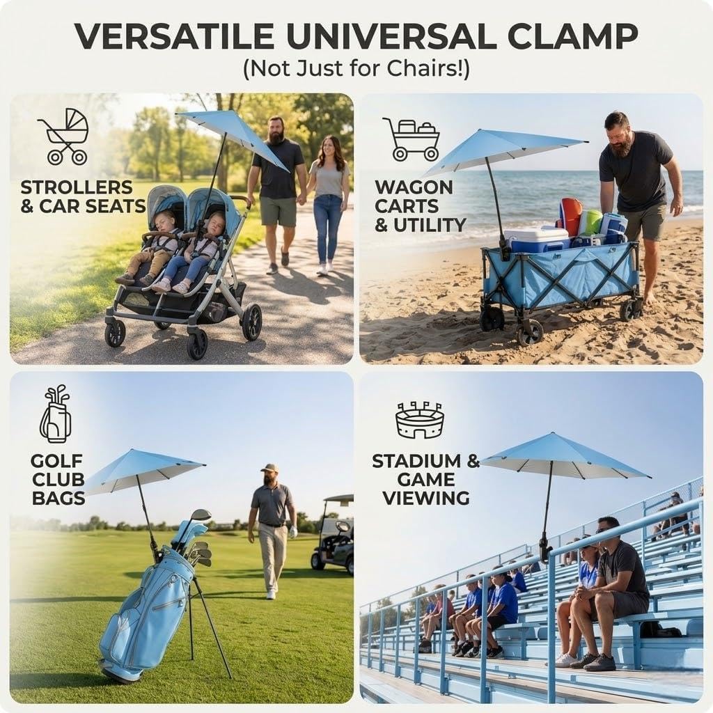 FAIR WIND 1 Pack Beach Chair with Umbrella – Navy Blue | Portable Shade Chair