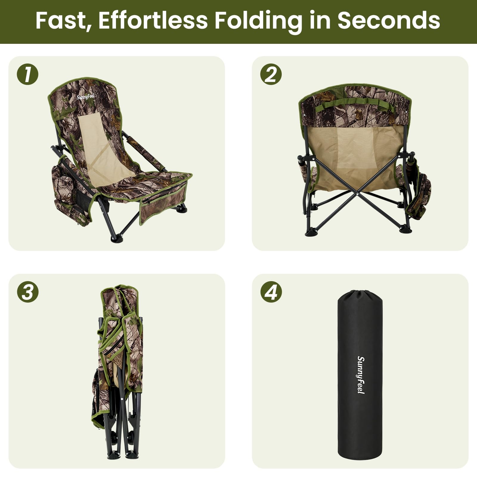 SunnyFeel Turkey Hunting Chair - Portable Camouflage Blind Chair with Mesh Back & Pockets