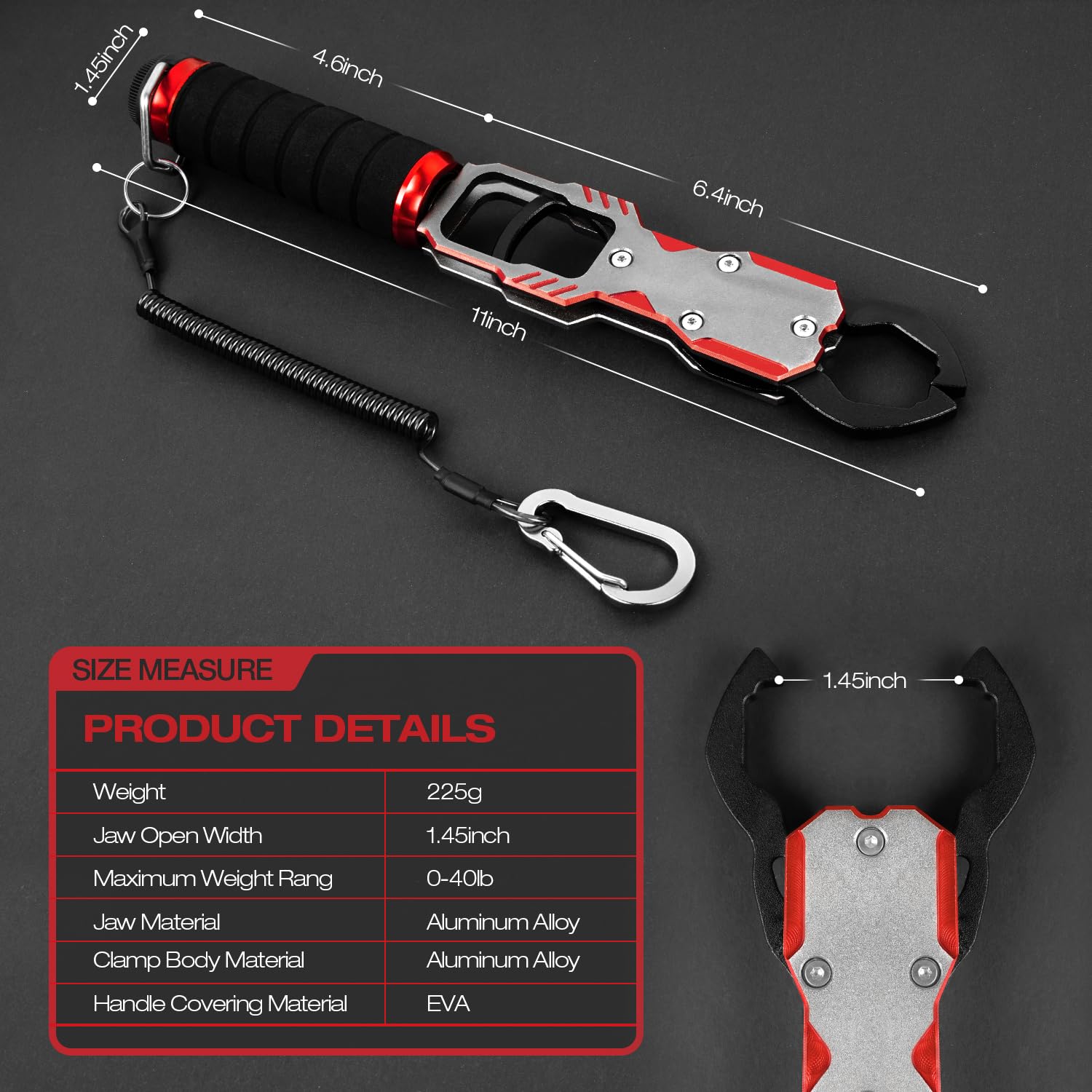 Ghosthorn 11-inch Aluminum Alloy Fish Lip Gripper with Scale - 40lbs Saltwater Fishing Grabber Tool