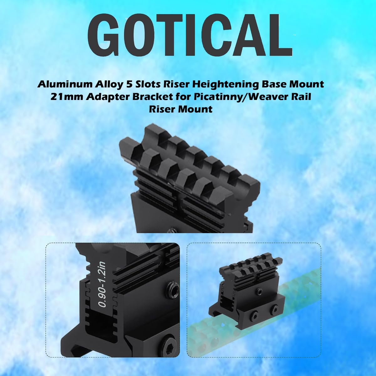 Gotical Picatinny Riser Mount - Adjustable Height, Quick Release | 1.57in L, 5 Slots, Rise 0.9-1.2in (PO1 Quick Release)