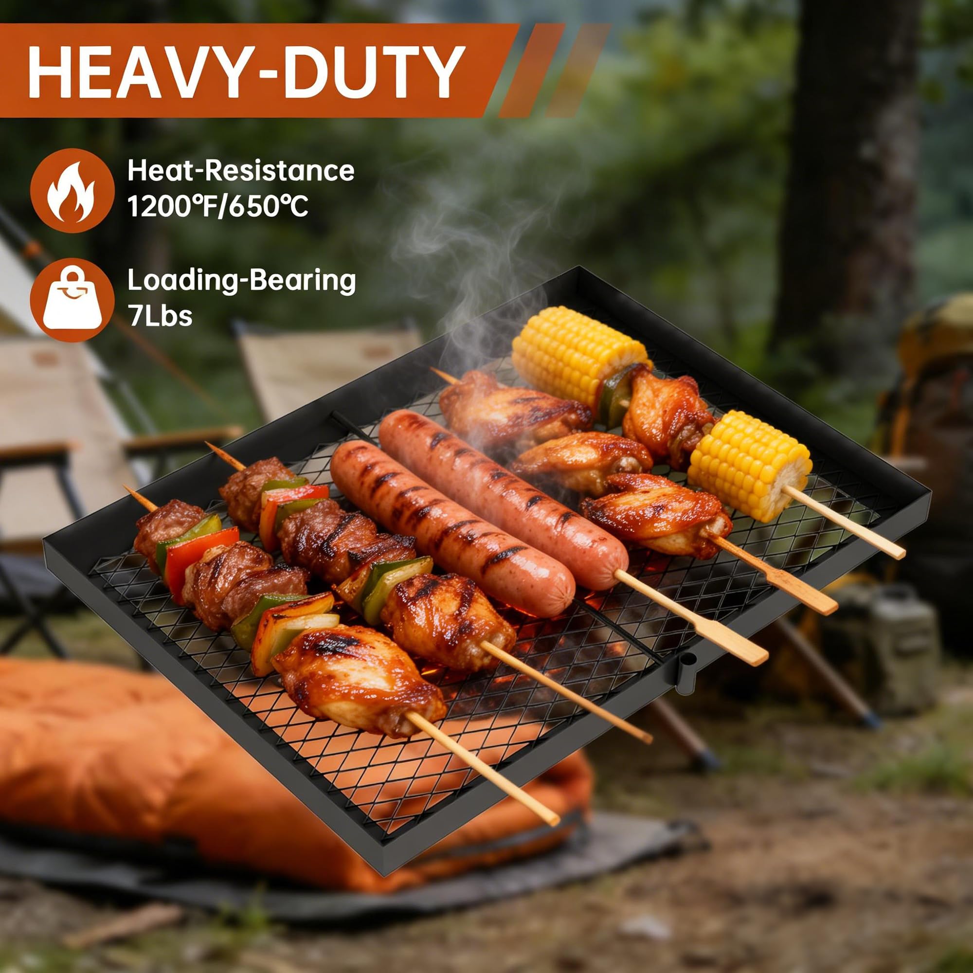 ABSCONDO Height-Adjustable Campfire Grill Grate | Portable Swivel Fire Pit Grilling Grate