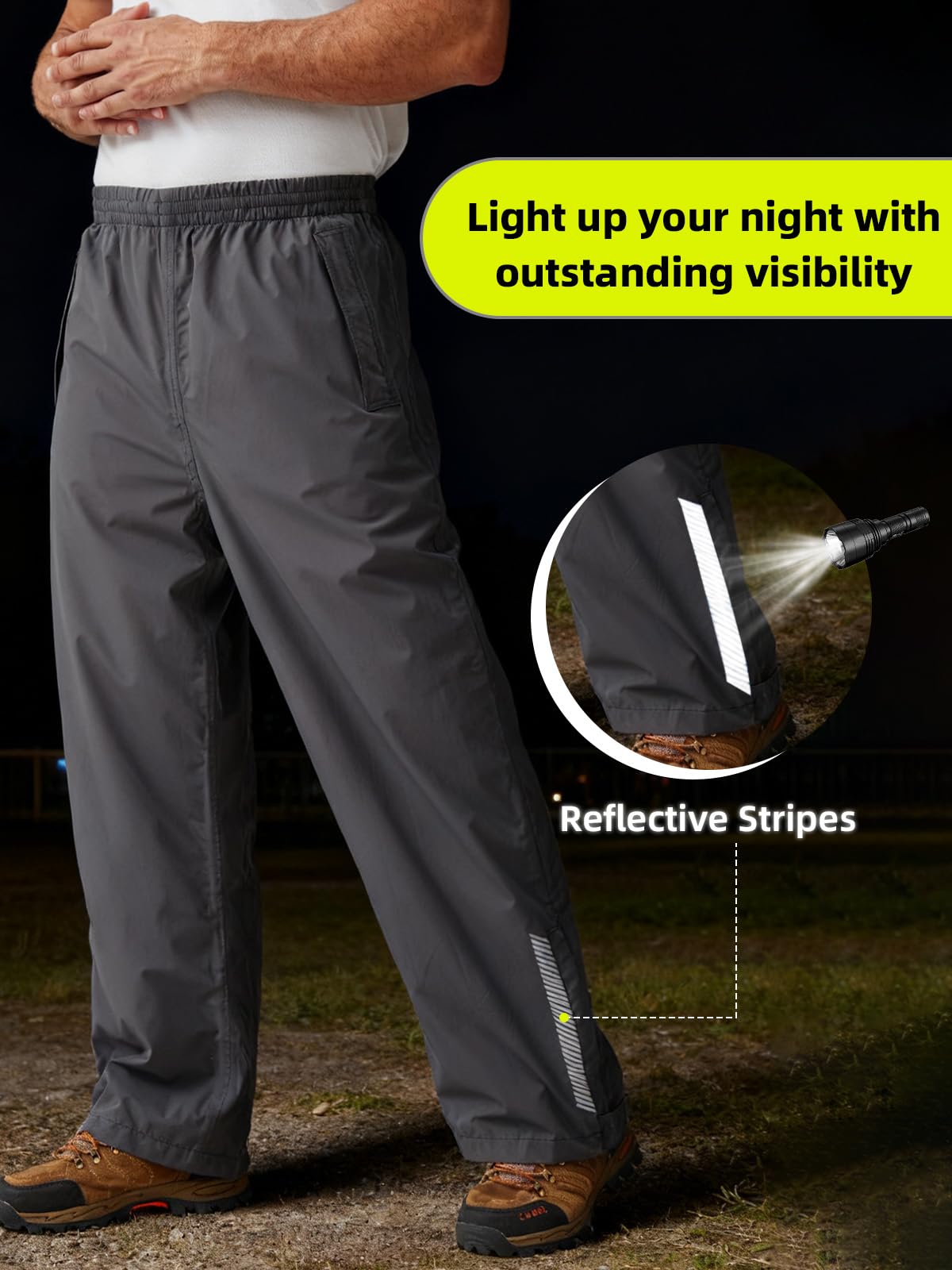 EIGIOO Men's Packable Rain Pants - Waterproof, Breathable Overpants (3X-Large 34)