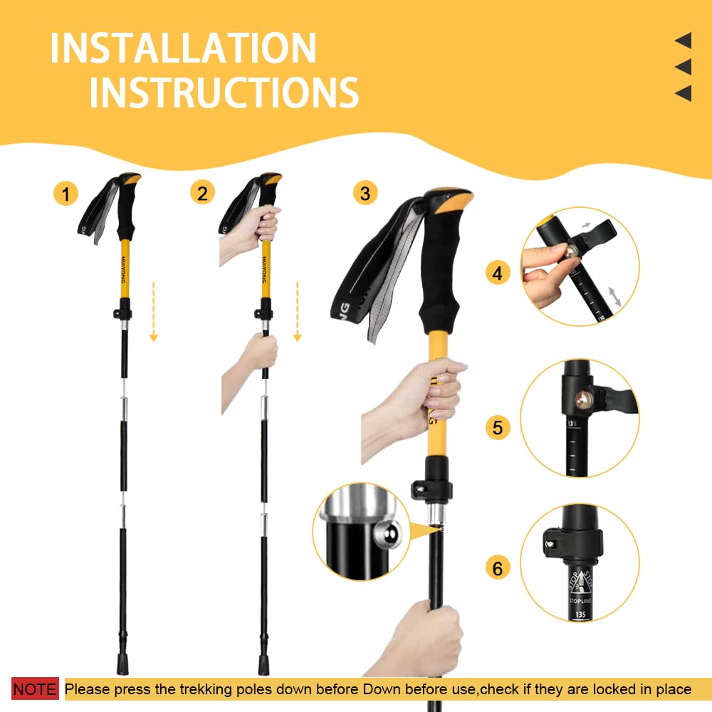 HUINING Foldable Hiking Poles – Ultralight Aluminium Trekking Poles, 110-130 cm