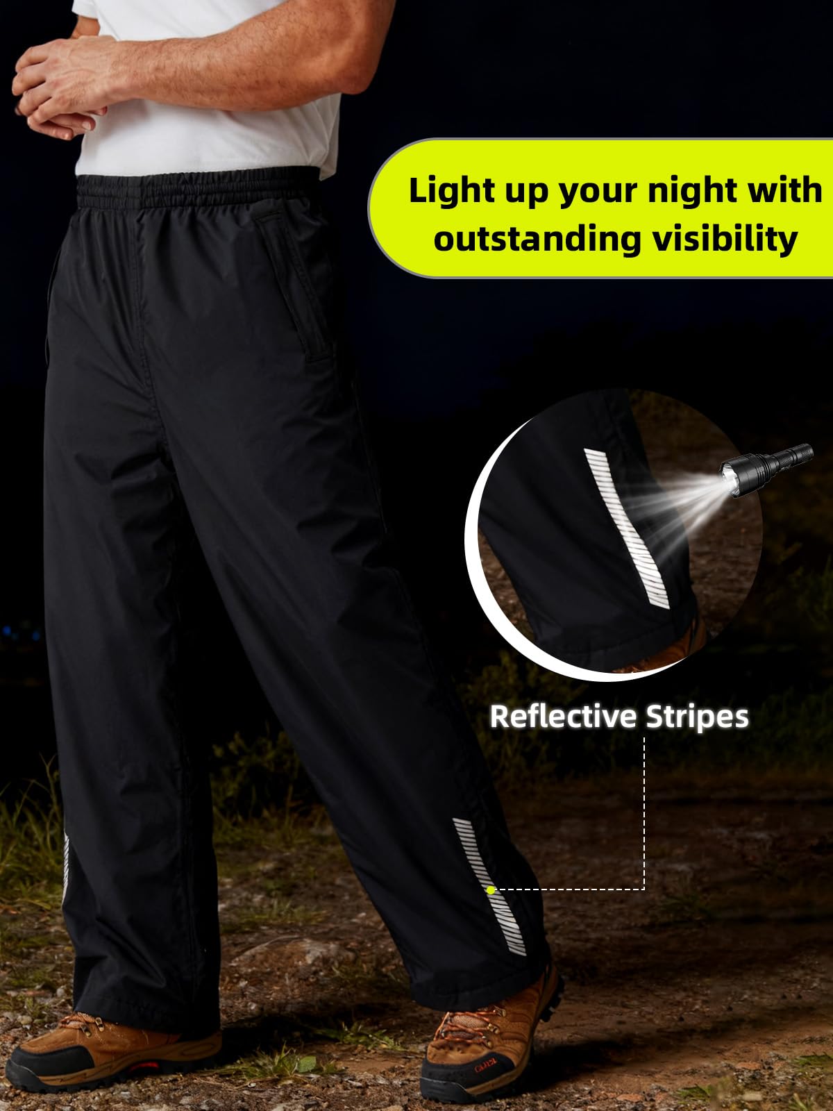 EIGIOO Men's Packable Rain Pants - Waterproof, Windproof Overpants for Hiking