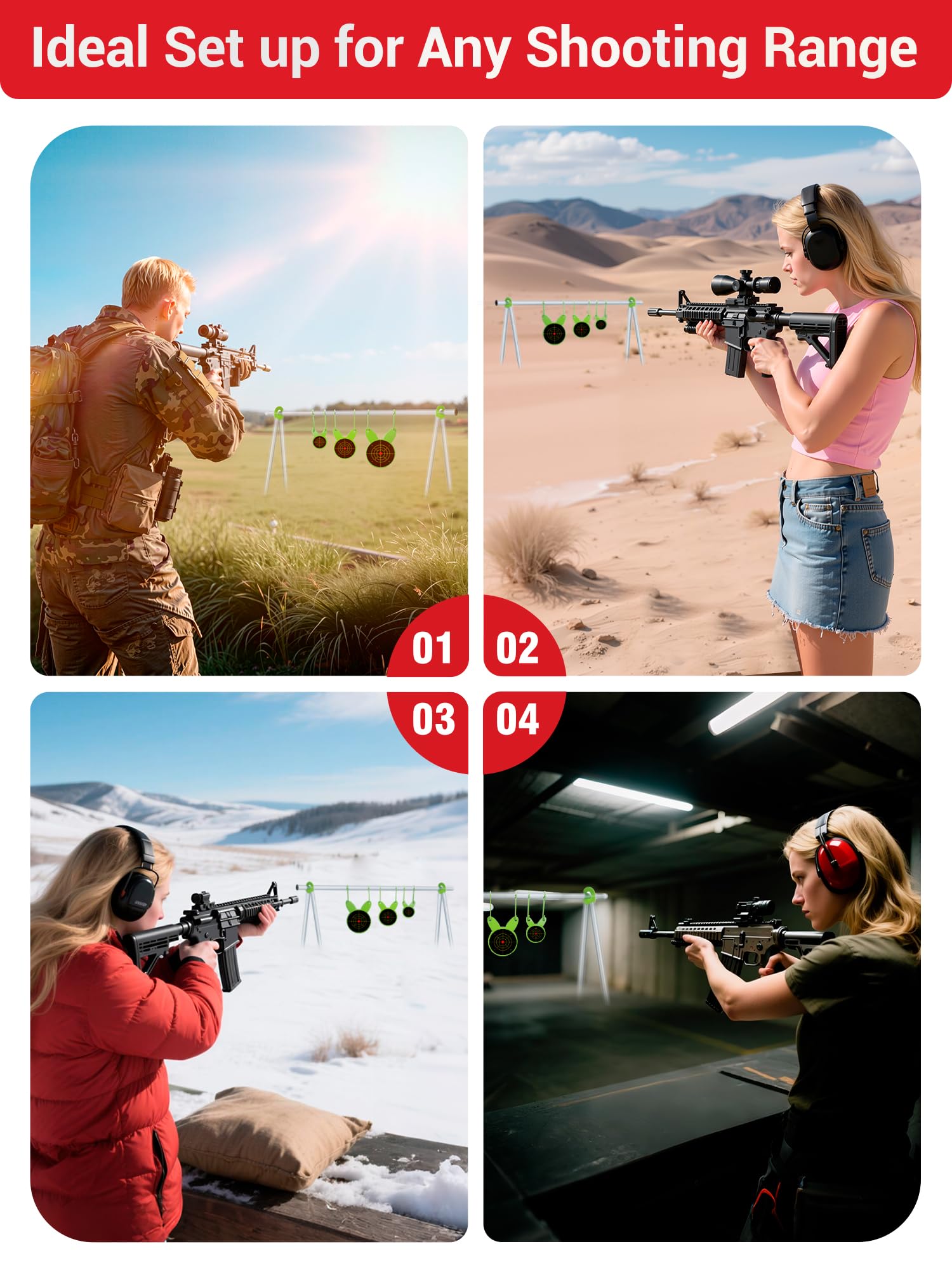 3/8'' AR500 Steel Target Combo Set, 3PC 4’’/6’’/8’’ Gong Shooting Targets Hanging Kit, Includes Hooks, Lock Pins, Leg Brackets, Paper Targets, Fits 1" OD EMT Conduit