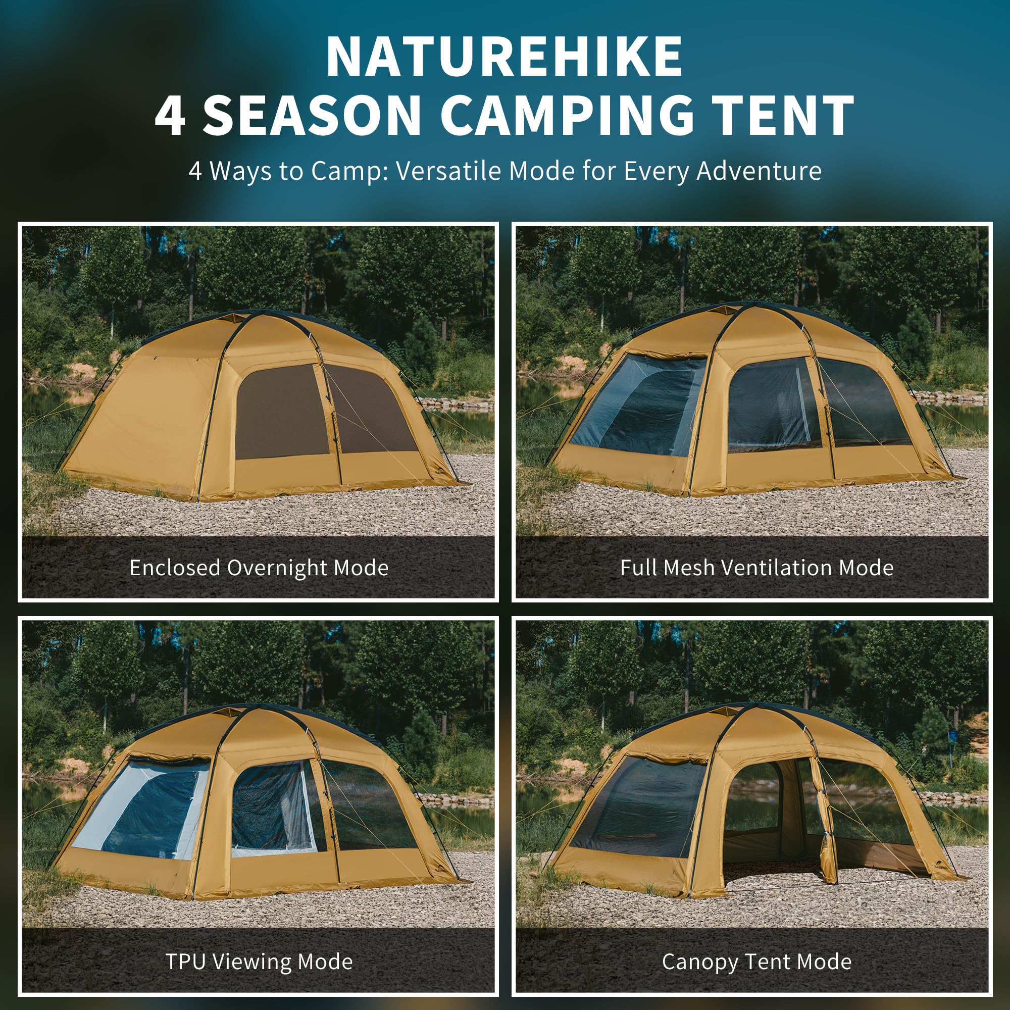 Naturehike Dune Hot Tent with Stove Jack - 4-Season Waterproof Shelter for 2-4 Campers