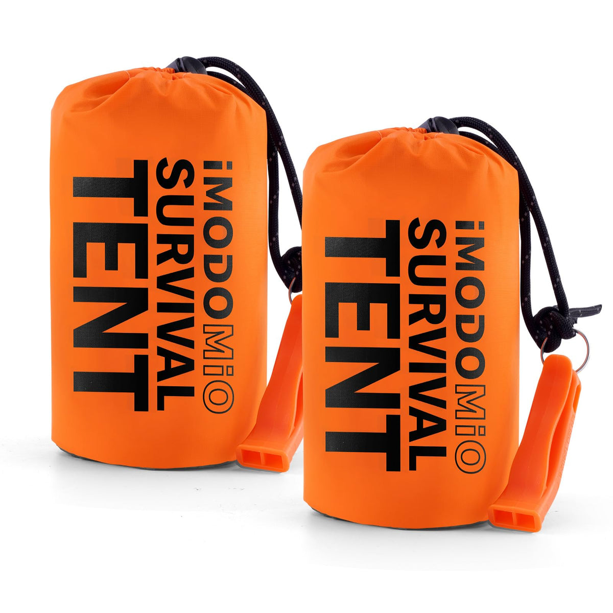 IMODOMIO Emergency Survival Tent front view illustrates compact heat-reflective shelter for cold-weather camping