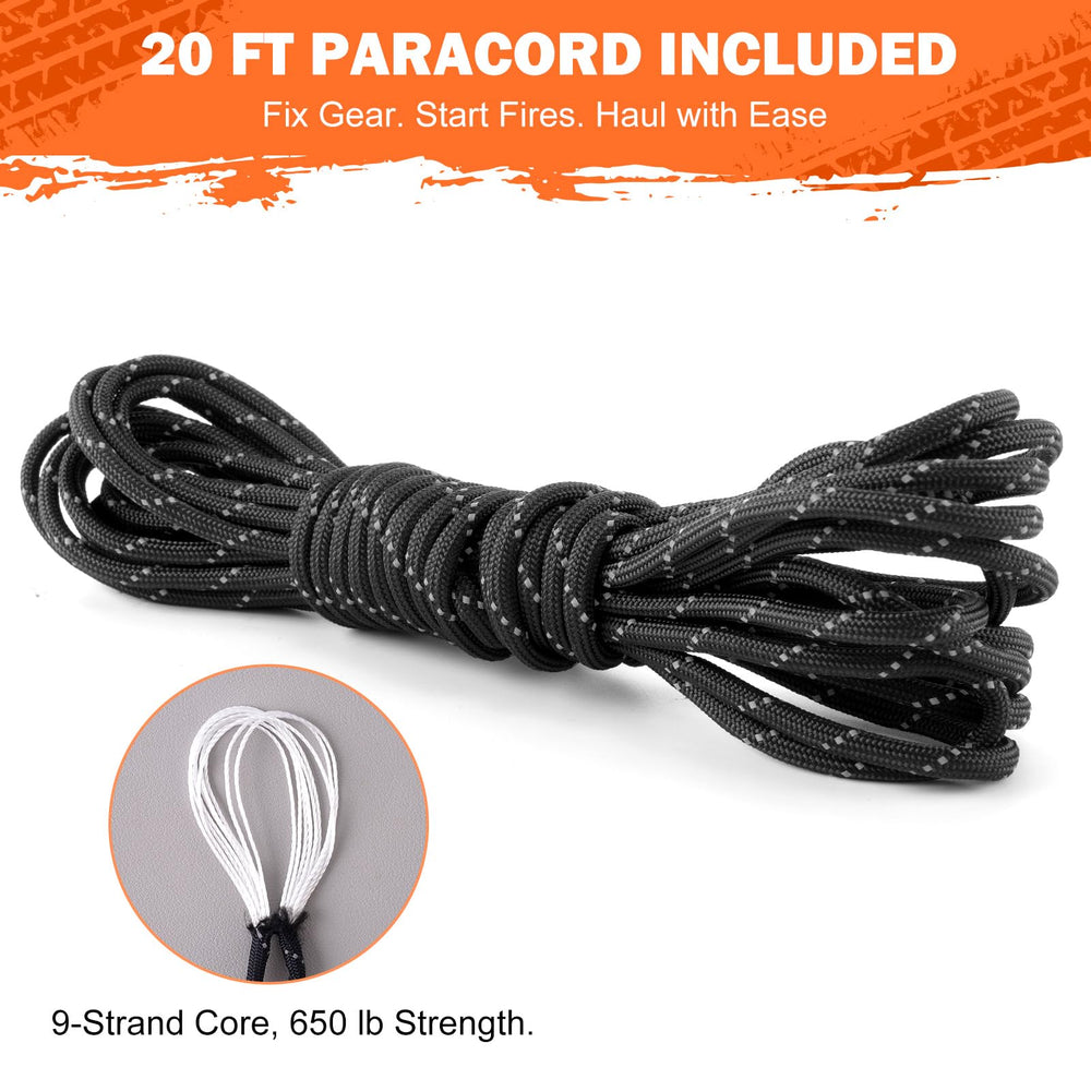 IMODOMIO Survival tent paracord use highlighted for securing shelter and gear in rugged terrain