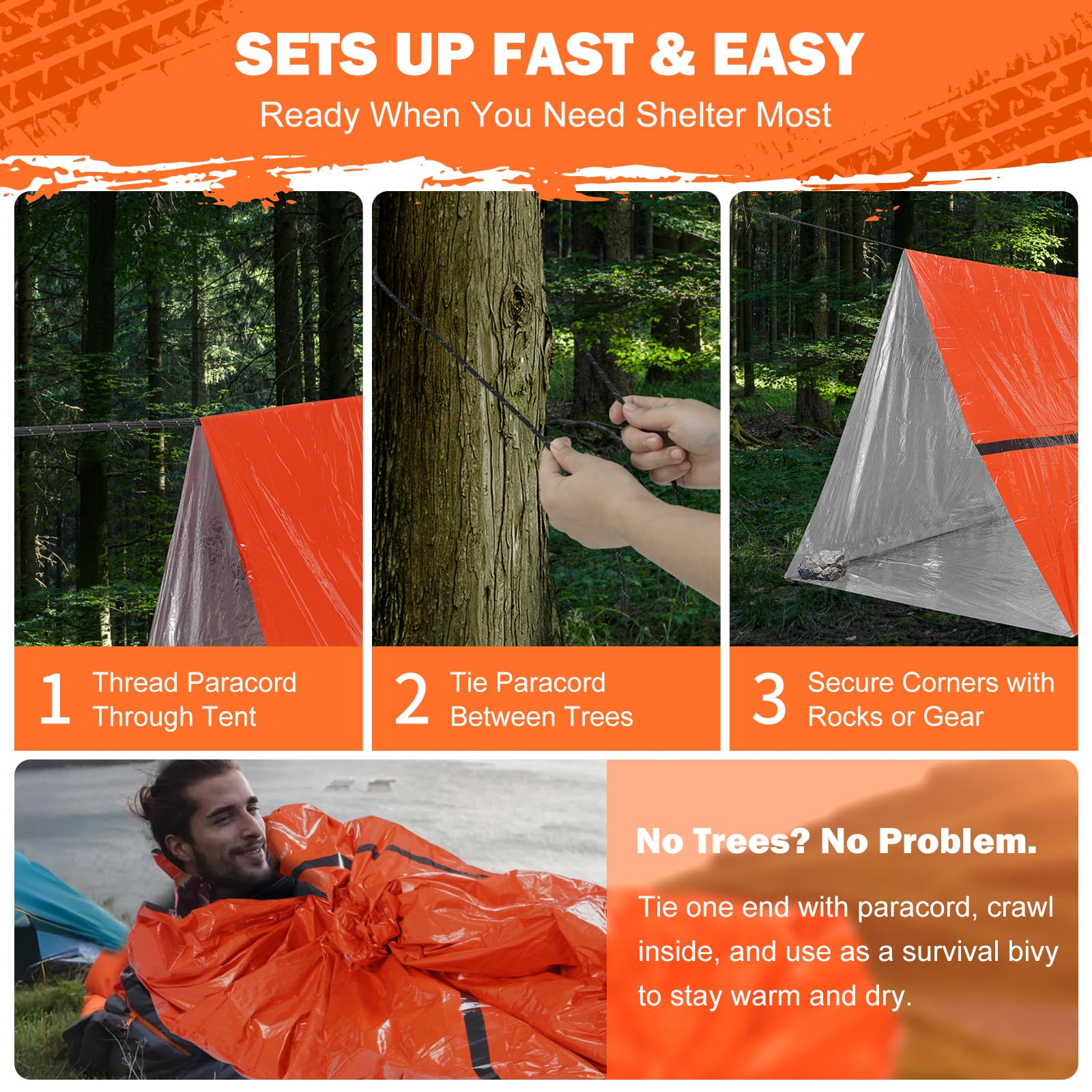 IMODOMIO Emergency tent waterproof-stuff-sack shown for dry storage and long-term carry