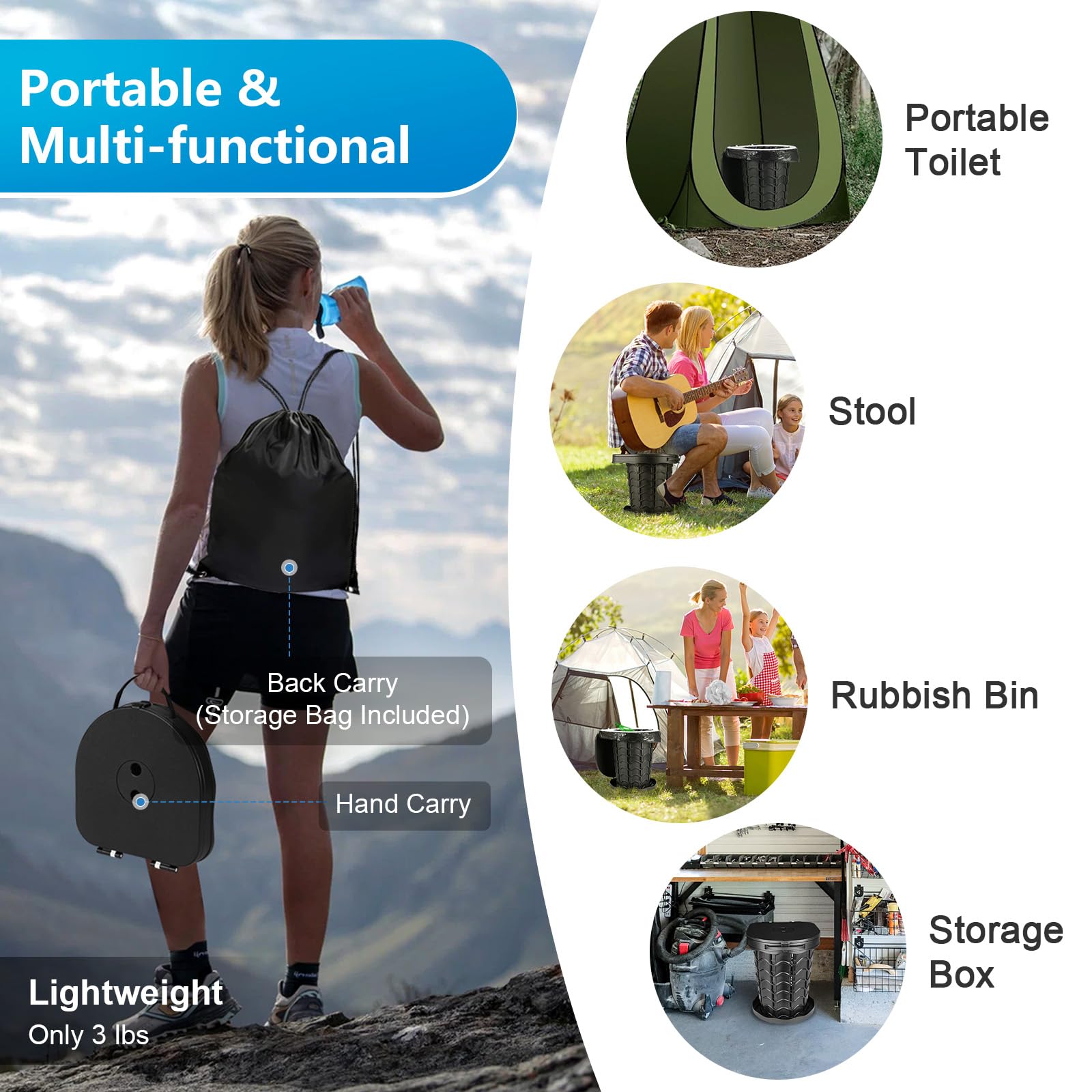 imodomio portable toilet includes handle and drawstring bag for simple carrying