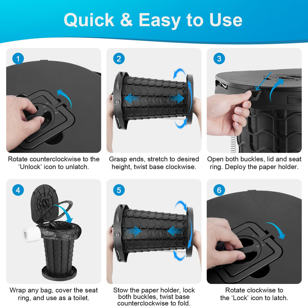 imodomio portable toilet with carry bag ready for travel and storage.