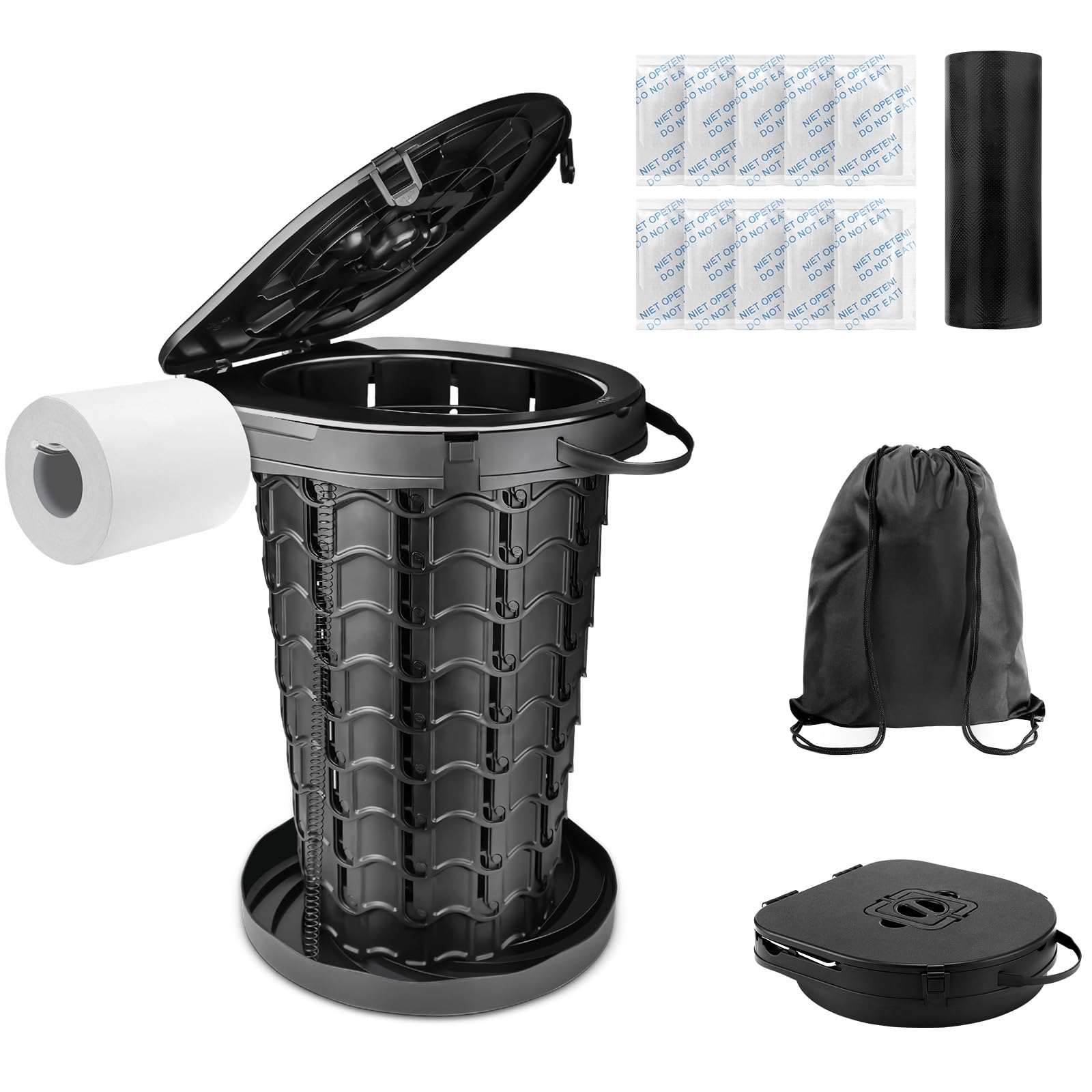 imodomio portable toilet at 18.6-inch height for comfortable adult use on camping trips.