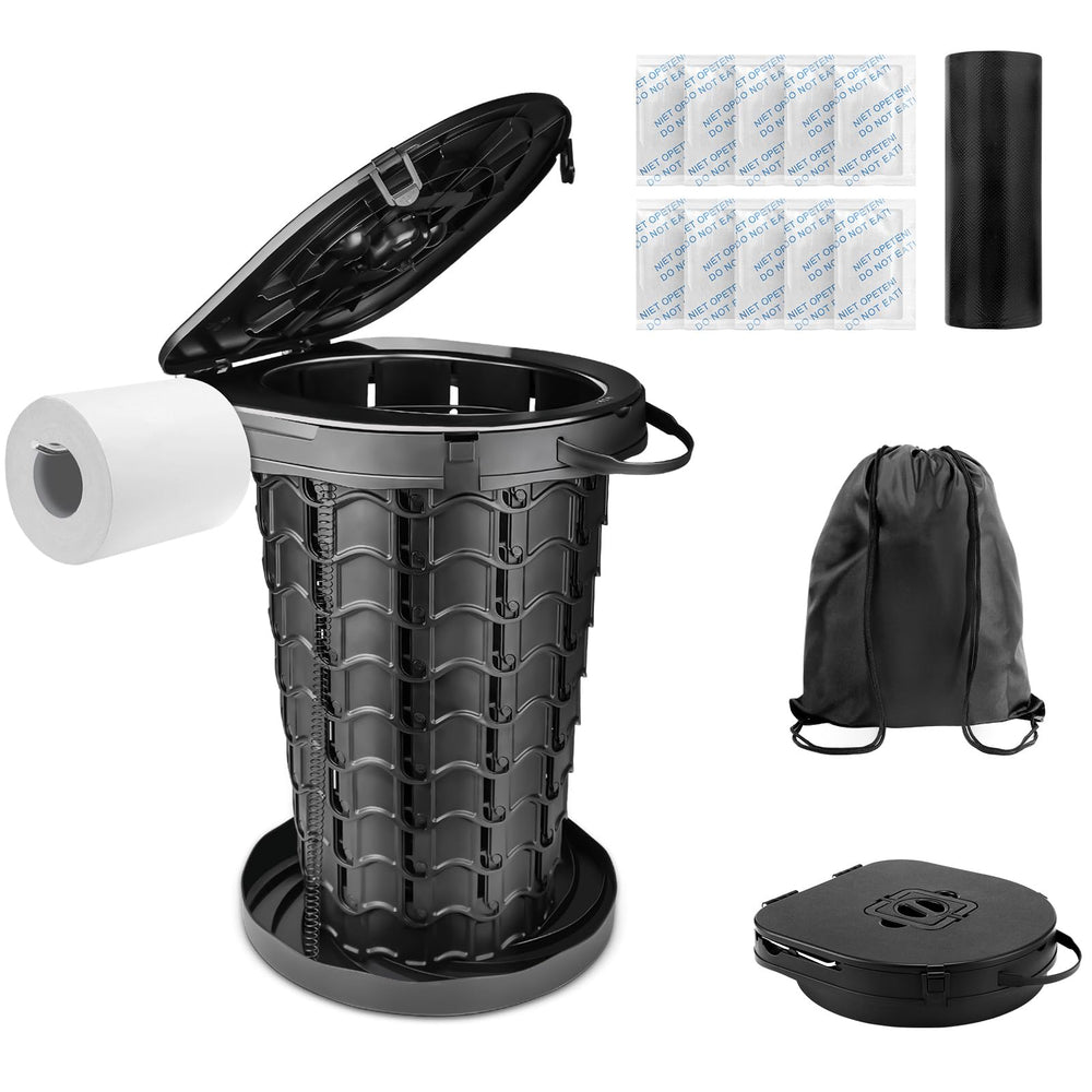 imodomio portable toilet at 18.6-inch height for comfortable adult use on camping trips.