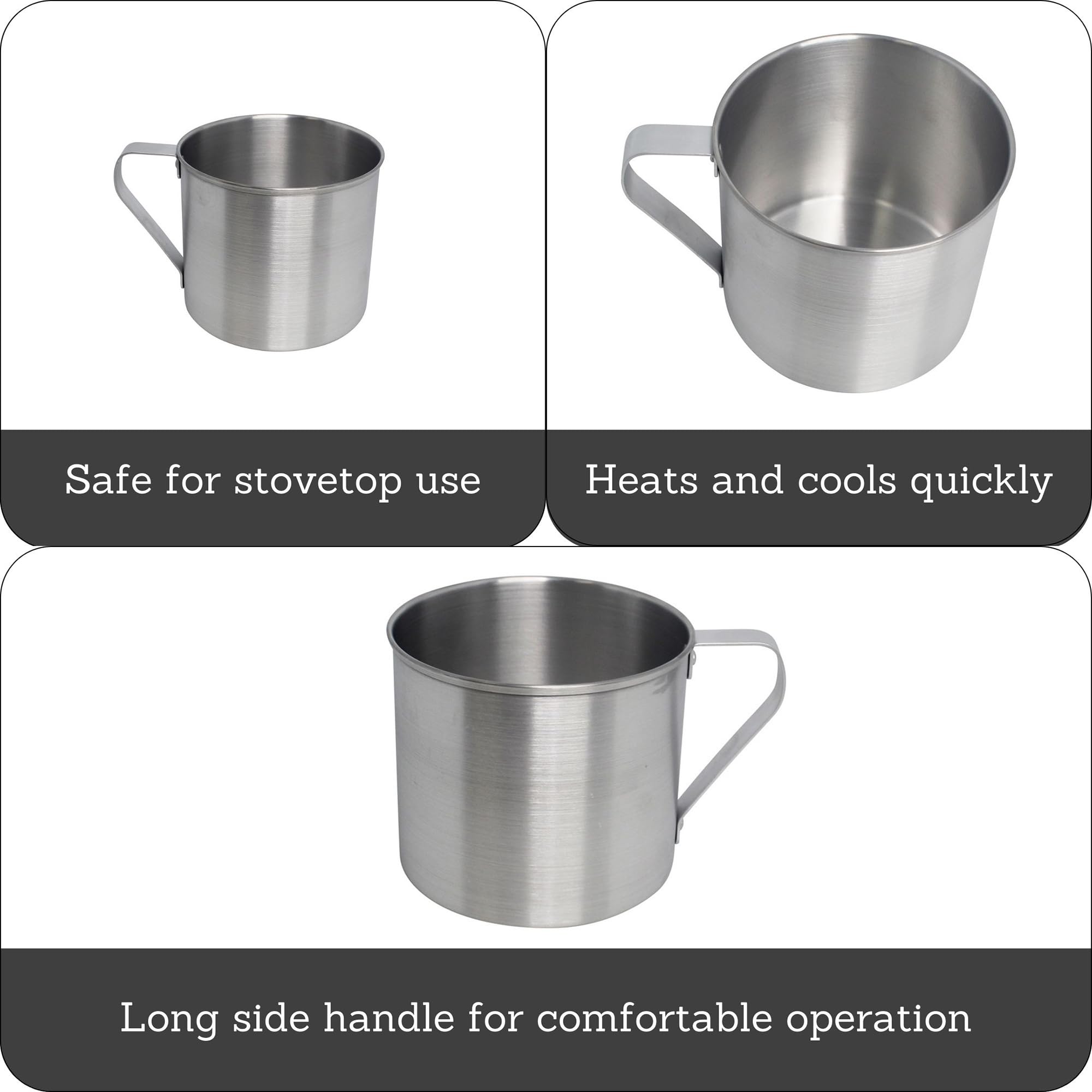 Imusa aluminum mug side handle view, comfortable grip for outdoor coffee