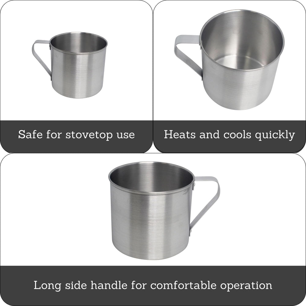 Imusa aluminum mug side handle view, comfortable grip for outdoor coffee