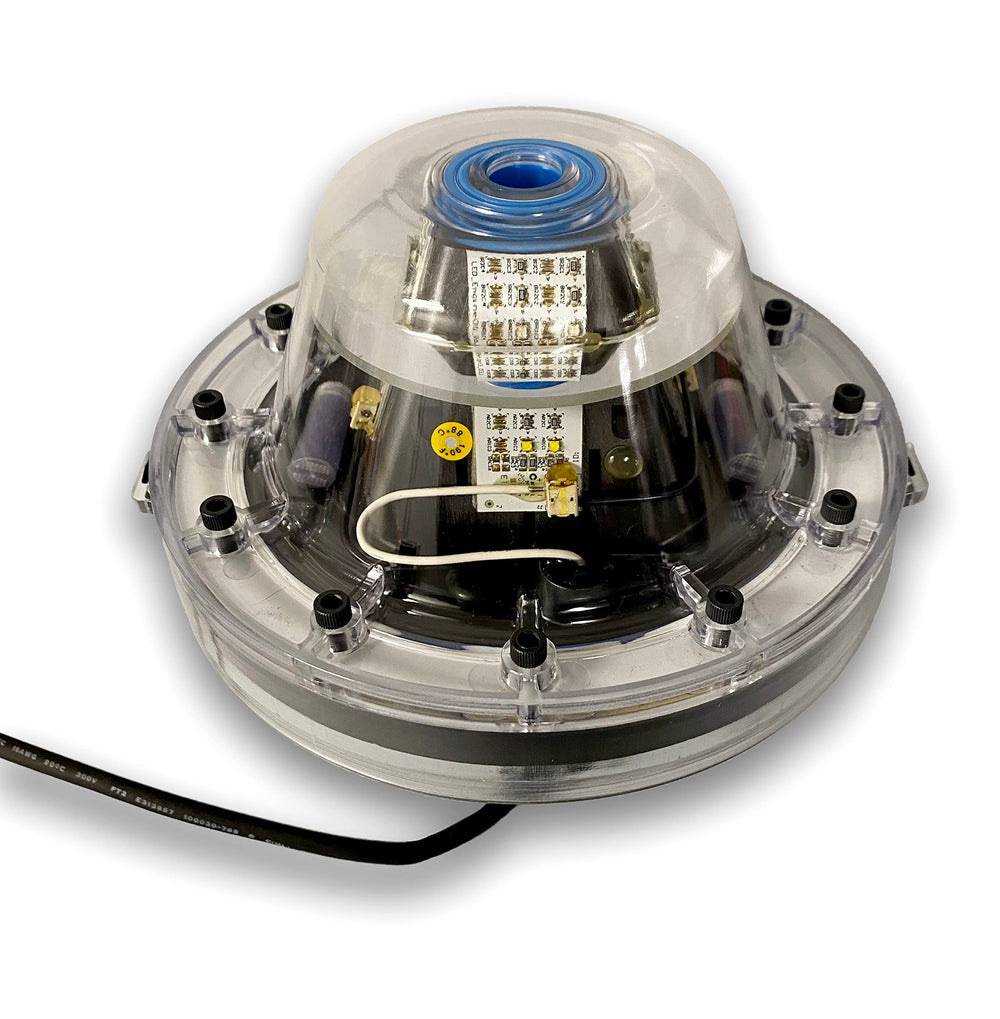 Incredible Underwater LED Lighting Mega-Watt Iris perimeter light blue white surrounds center beam for detail
