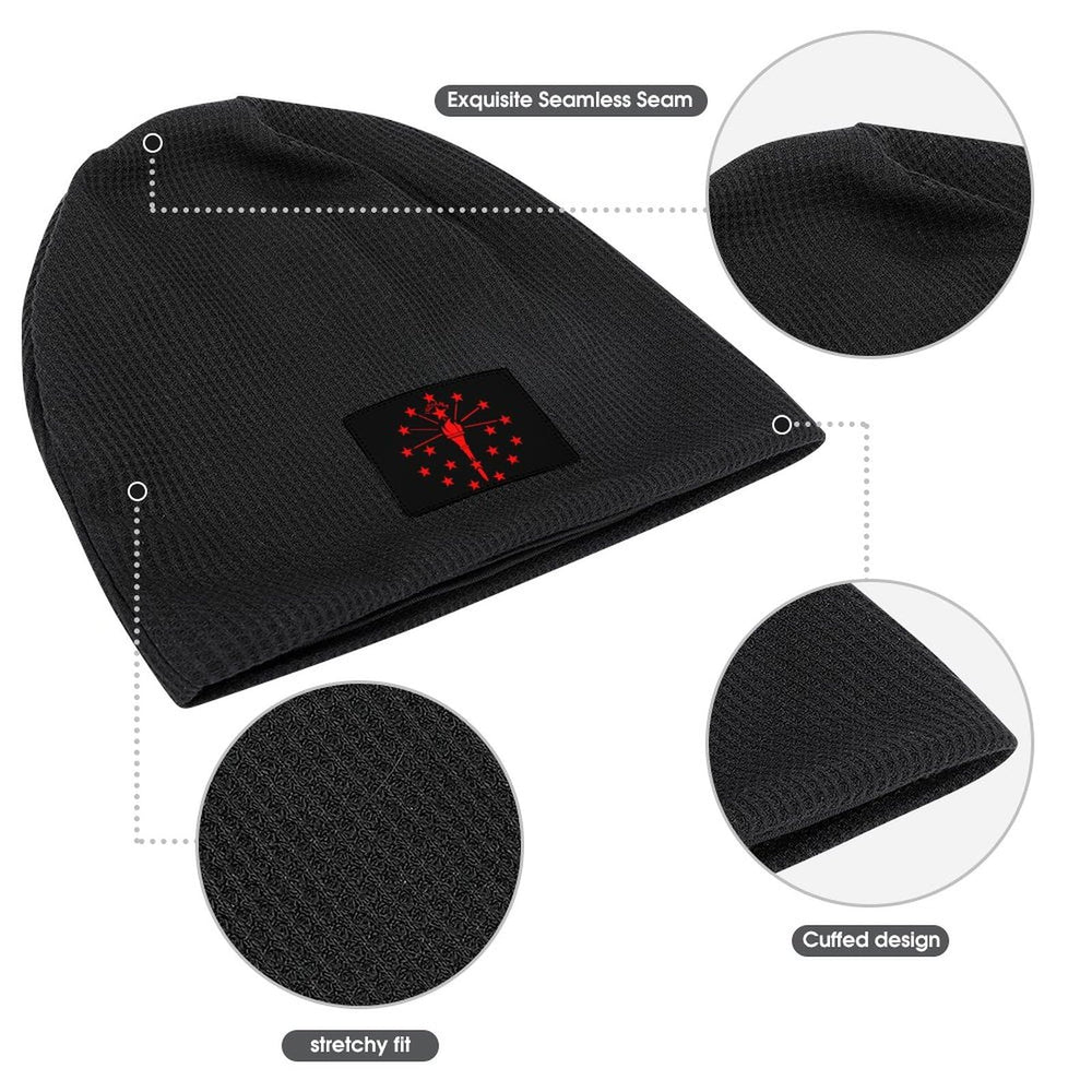 Indiana State Flag Winter Beanie back view reveals elastic stretch for comfort