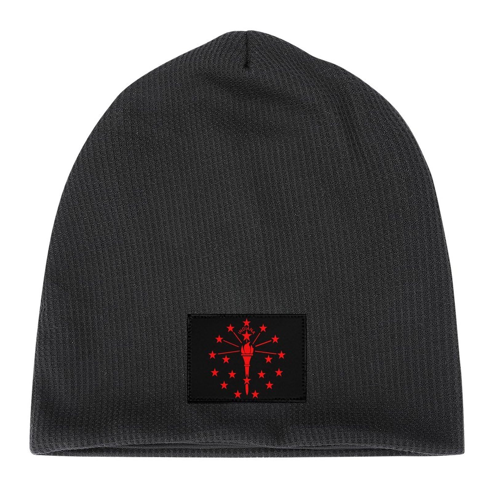 Indiana State Flag Winter Beanie folded cuff demonstrates extra ear coverage