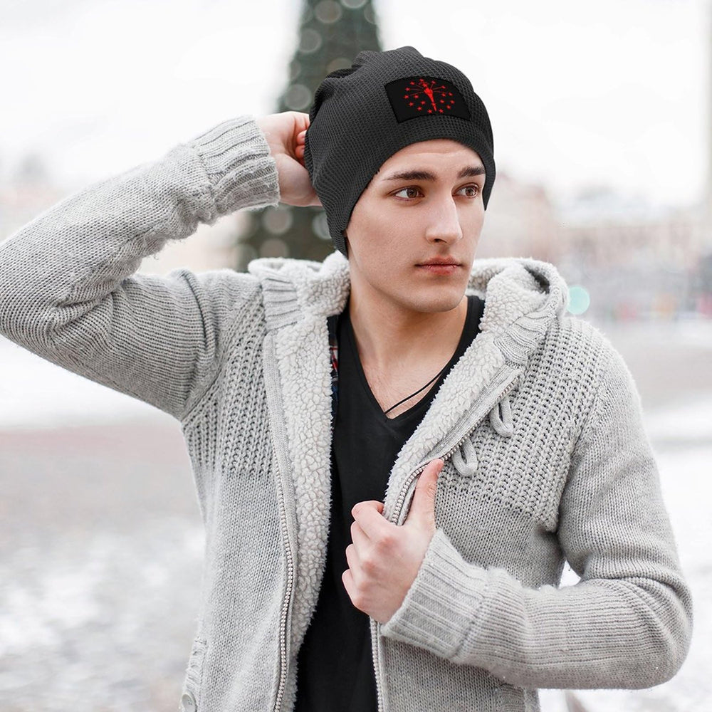 Indiana State Flag Winter Beanie in action for outdoor warmth