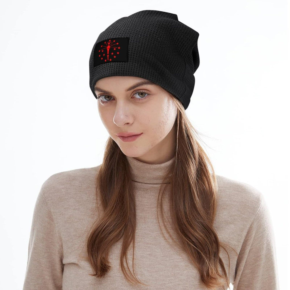 Indiana State Flag Winter Beanie stretchy knit provides flexible sizing